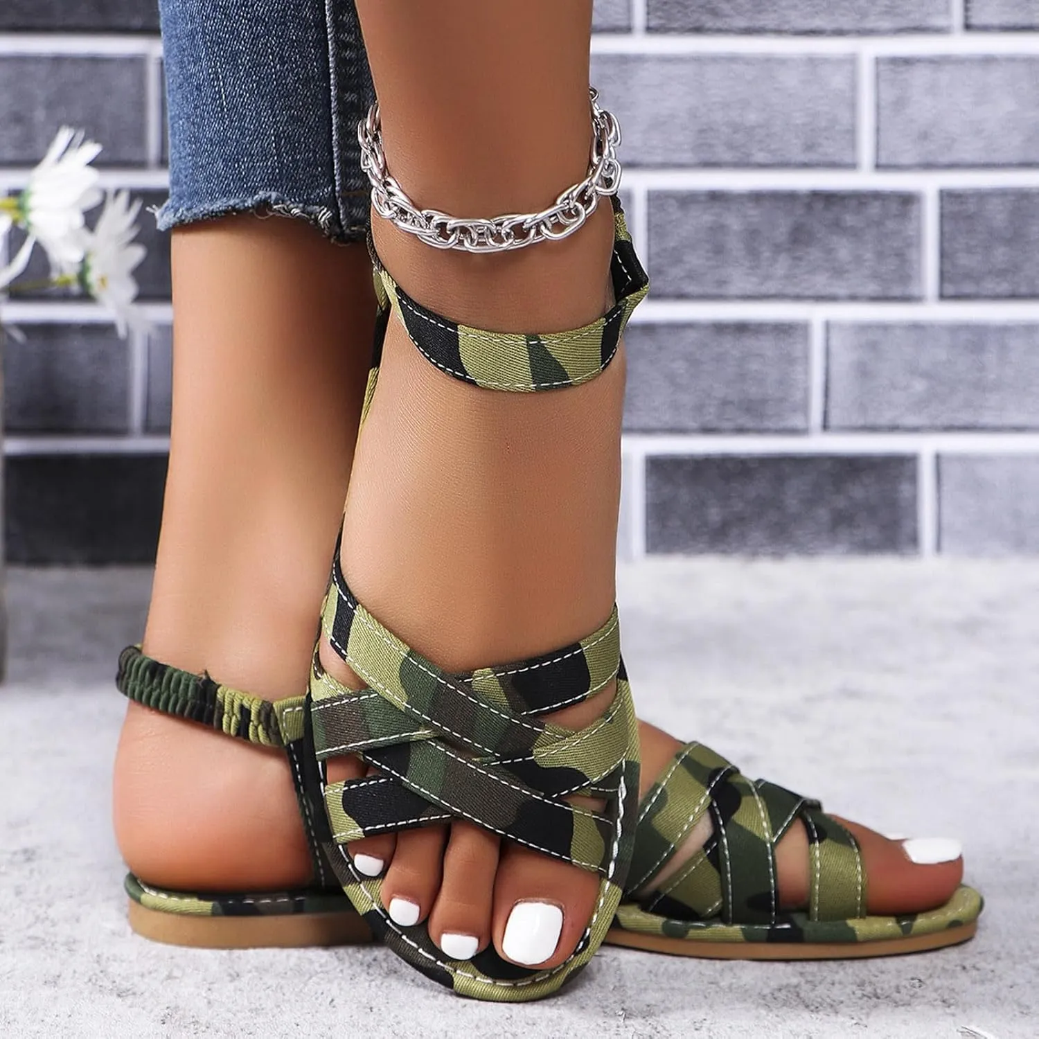 Adjustable Strap Flat Sandals for Women Summer Comfortable Summer Dress Shoes Slim Flat Sandals for Women