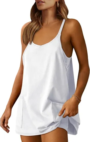ANRABESS Women Athletic Dress Summer Tennis Workout Active Sports Mini Romper Dress Built in Shorts Travel Vacation Clothes