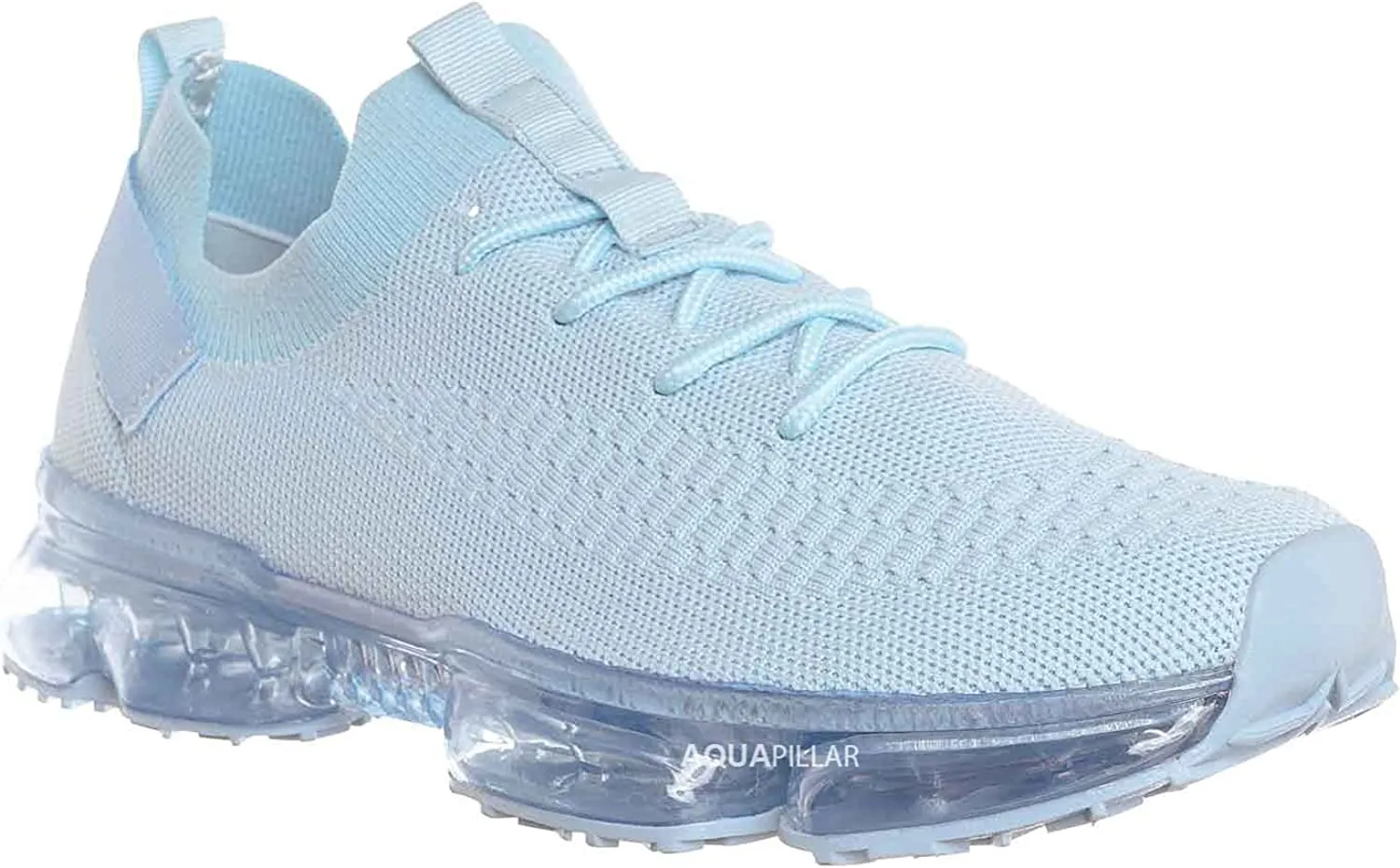 Aquapillar Stretch Elastic Mesh Sneaker - Festival Lace Up Rubber Air Bubble Cushion Light Blue