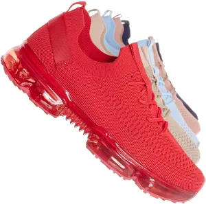 Aquapillar Stretch Elastic Mesh Sneaker - Festival Lace Up Rubber Air Bubble Cushion Red