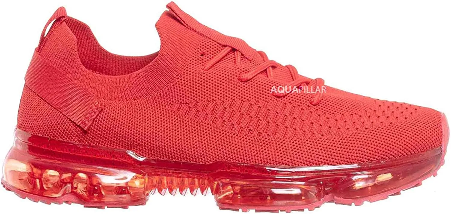 Aquapillar Stretch Elastic Mesh Sneaker - Festival Lace Up Rubber Air Bubble Cushion Red
