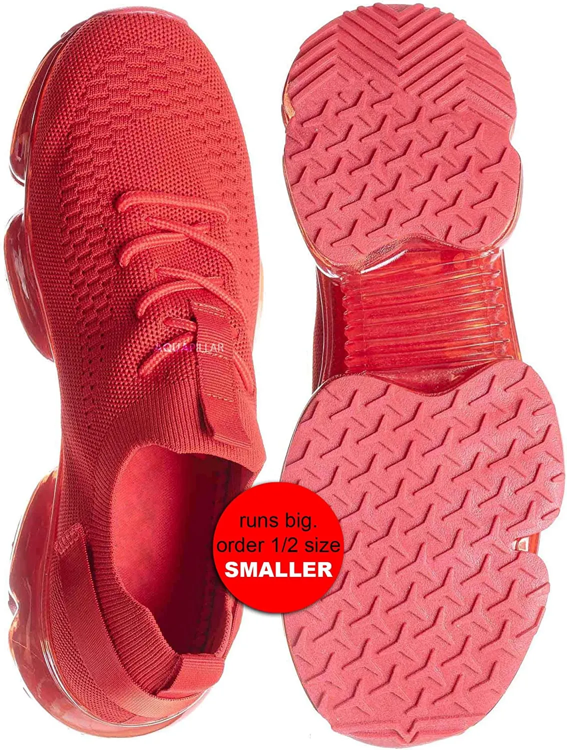 Aquapillar Stretch Elastic Mesh Sneaker - Festival Lace Up Rubber Air Bubble Cushion Red