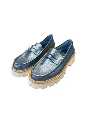 Azure Cervo Lame Loafer In Blue