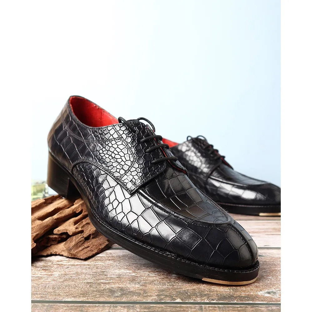 Black Croco Glossed Apron Toe Derby   Metal Toe