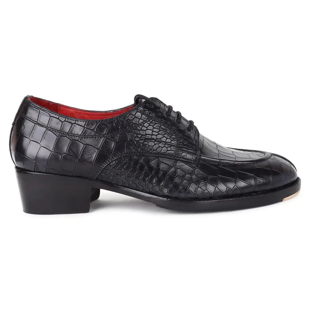 Black Croco Glossed Apron Toe Derby   Metal Toe