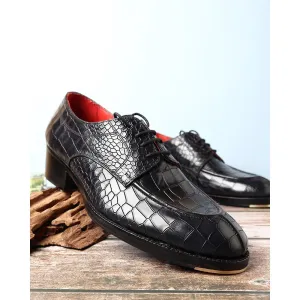 Black Croco Glossed Apron Toe Derby   Metal Toe