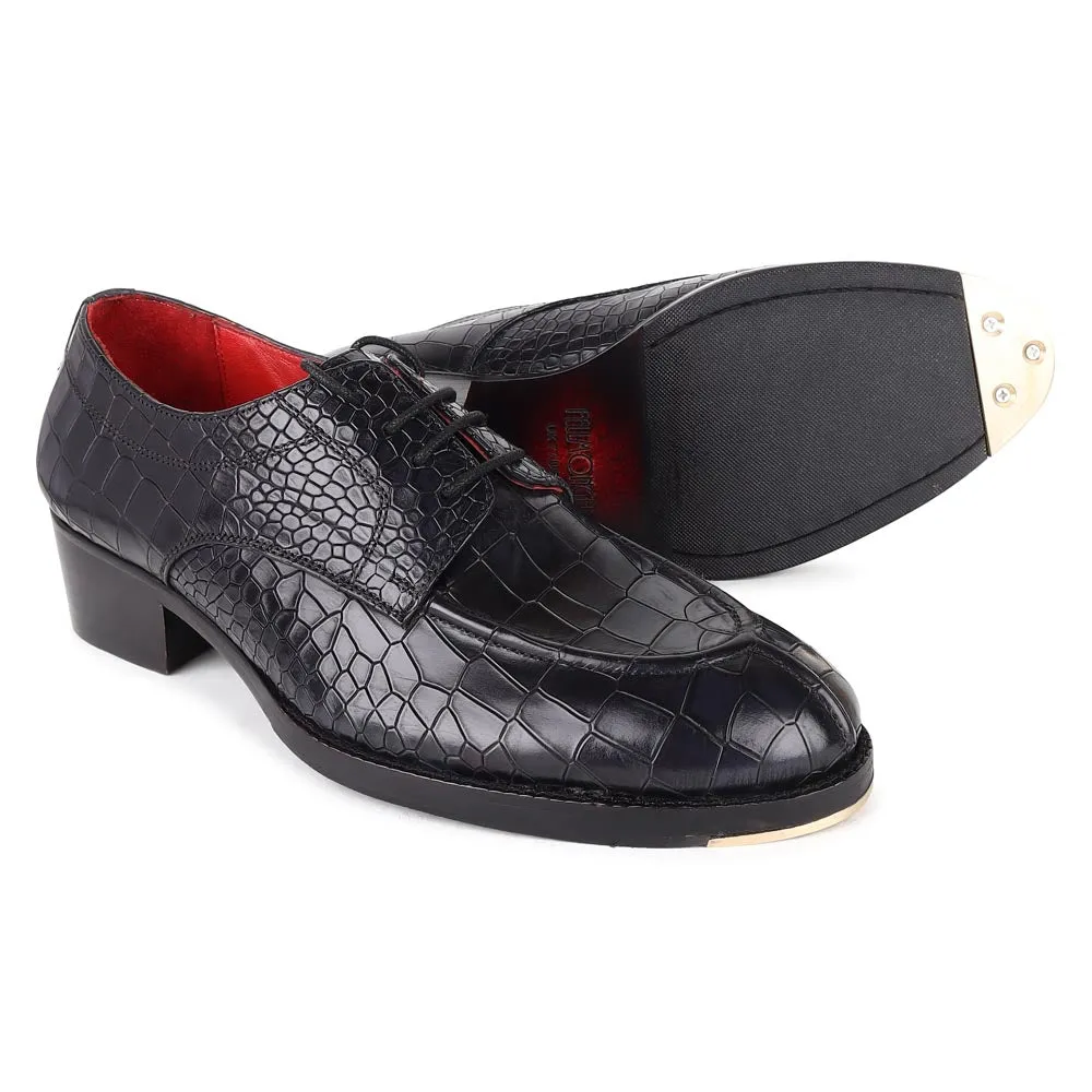 Black Croco Glossed Apron Toe Derby   Metal Toe