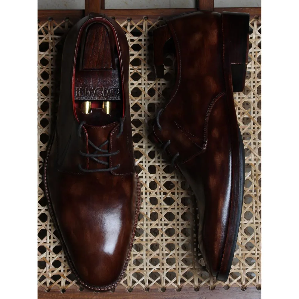 Brown Museum Calf Mirror Glossed Patina Derby