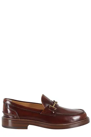 Brushed Leather Loafer With Gold Buckle Detail