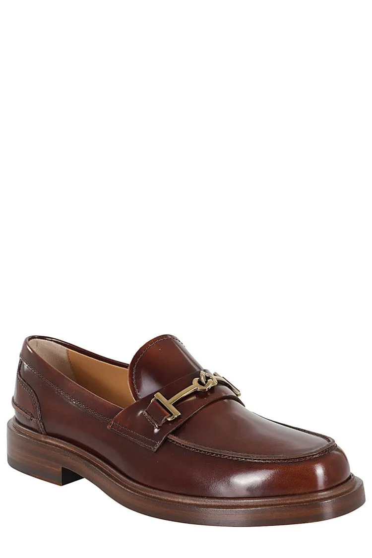 Brushed Leather Loafer With Gold Buckle Detail