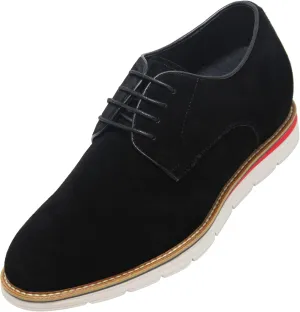 CALTO Men's Invisible Height Increasing Elevator Shoes - Black Nubuck Leather Lace-up Casual Derby - 3.2 Inches Taller - Y4222 - Size 7 D(M) US