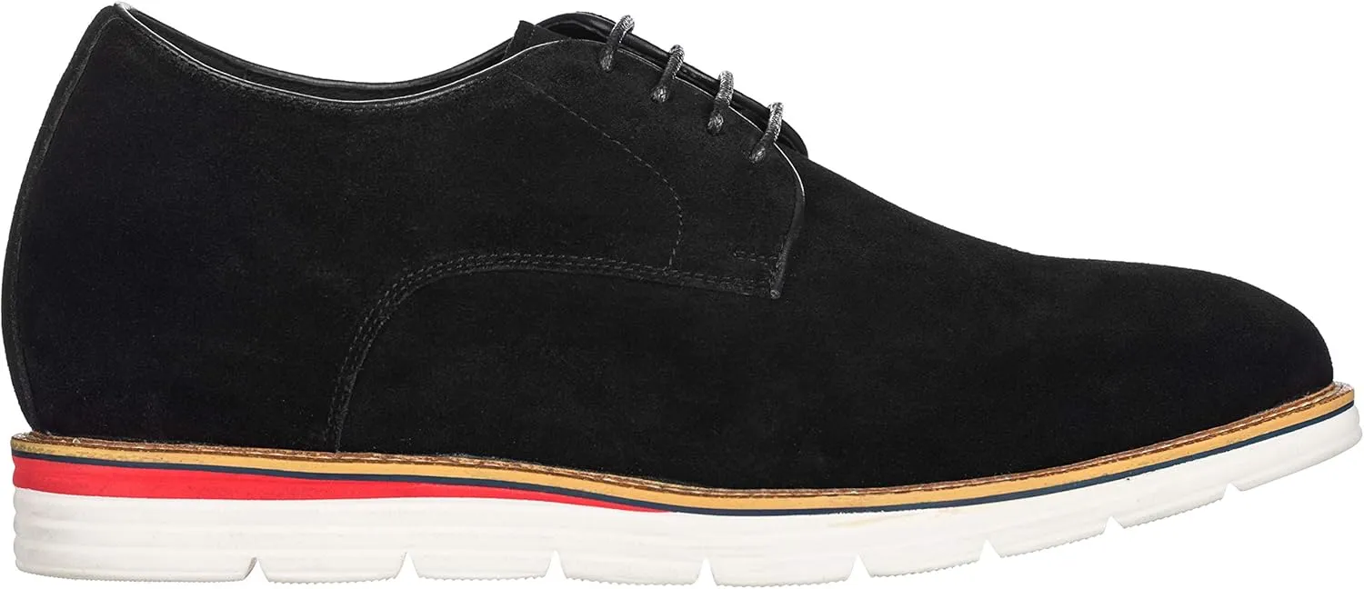CALTO Men's Invisible Height Increasing Elevator Shoes - Black Nubuck Leather Lace-up Casual Derby - 3.2 Inches Taller - Y4222 - Size 7 D(M) US