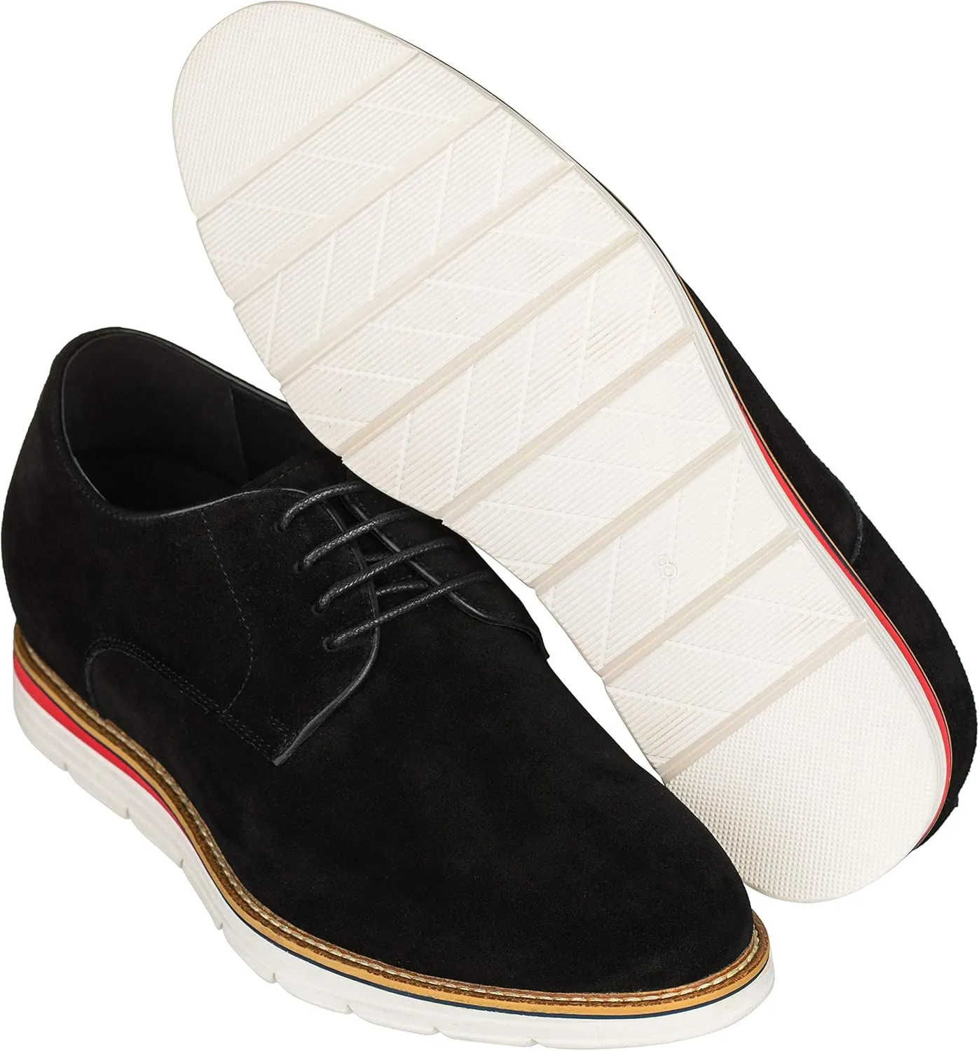 CALTO Men's Invisible Height Increasing Elevator Shoes - Black Nubuck Leather Lace-up Casual Derby - 3.2 Inches Taller - Y4222 - Size 7 D(M) US