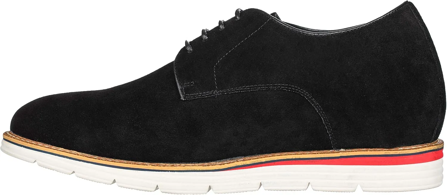 CALTO Men's Invisible Height Increasing Elevator Shoes - Black Nubuck Leather Lace-up Casual Derby - 3.2 Inches Taller - Y4222 - Size 7 D(M) US