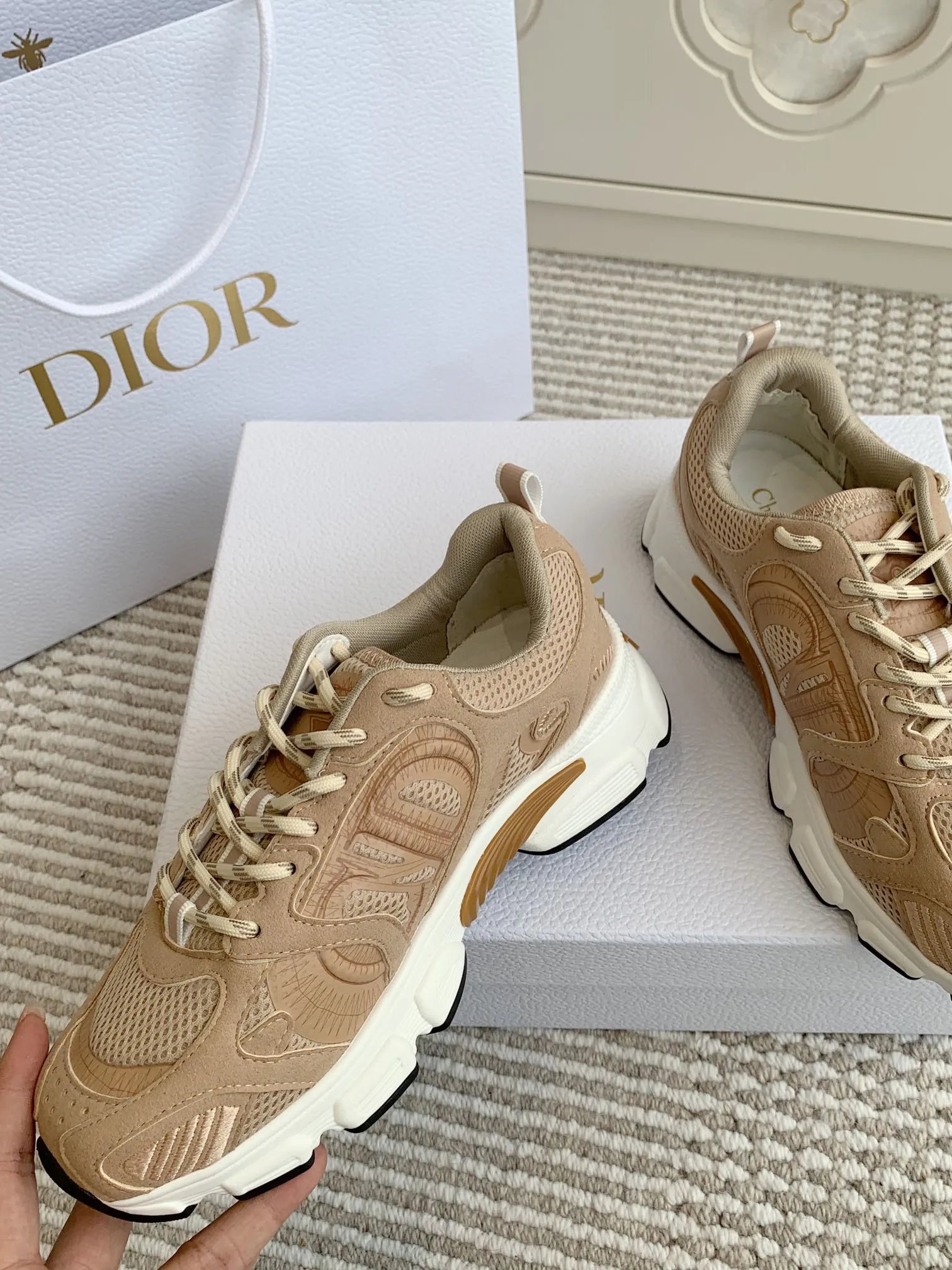 CD Chrono Sneaker In Brown Mesh Fabric And Suede  105381