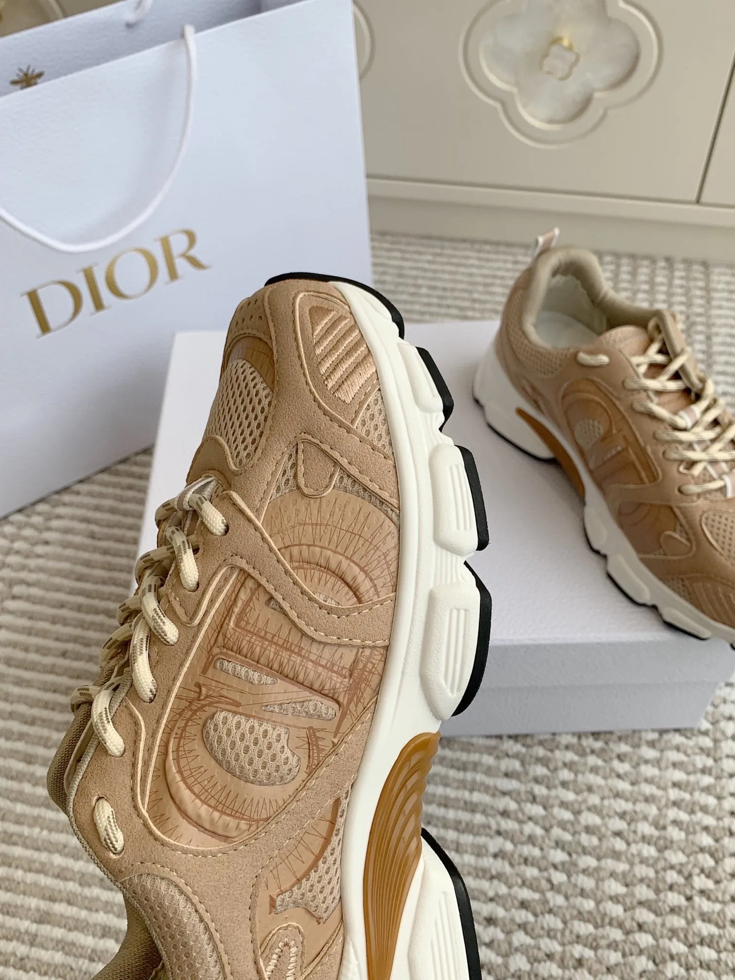 CD Chrono Sneaker In Brown Mesh Fabric And Suede  105381