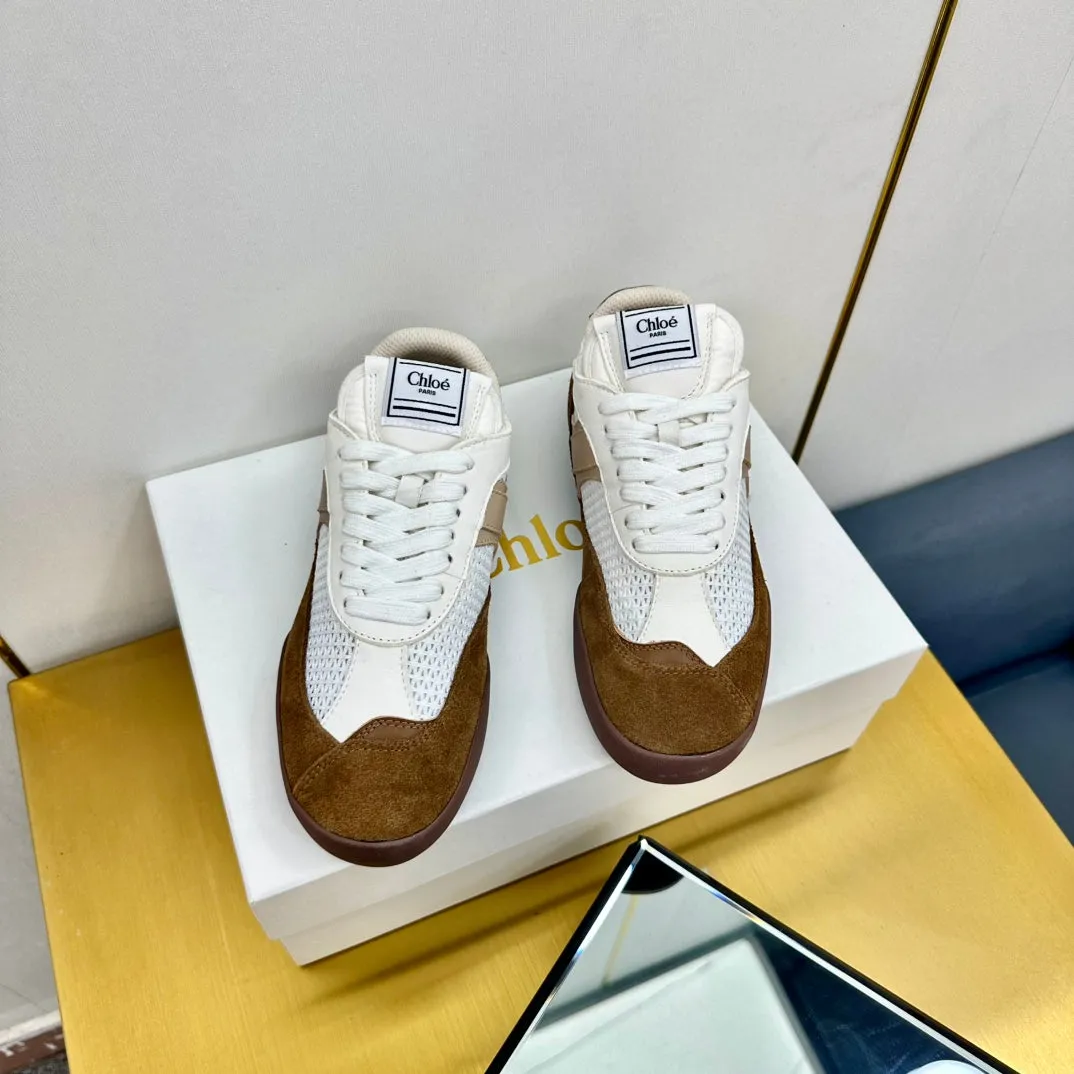 Choloe Kick Sneaker White Mesh Brown Suede