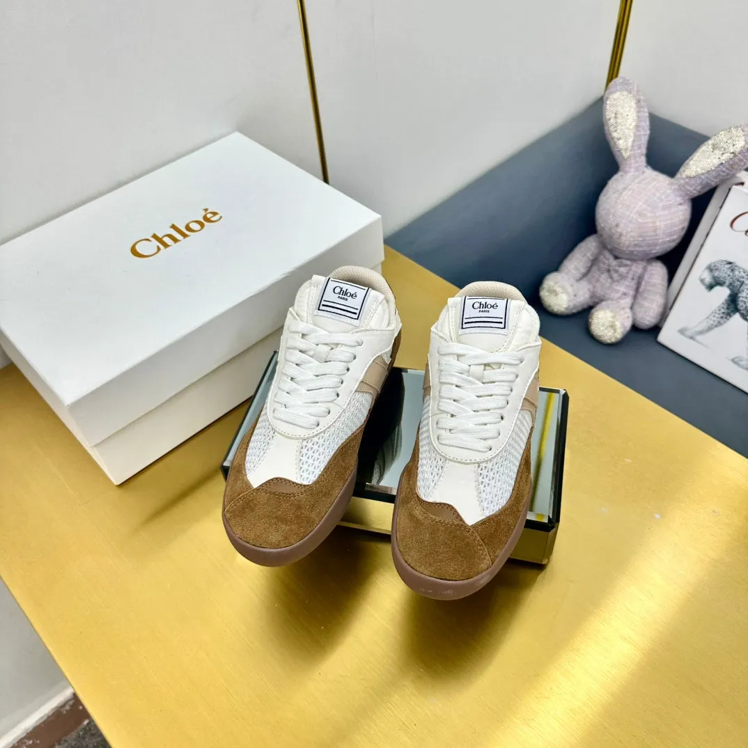 Choloe Kick Sneaker White Mesh Brown Suede