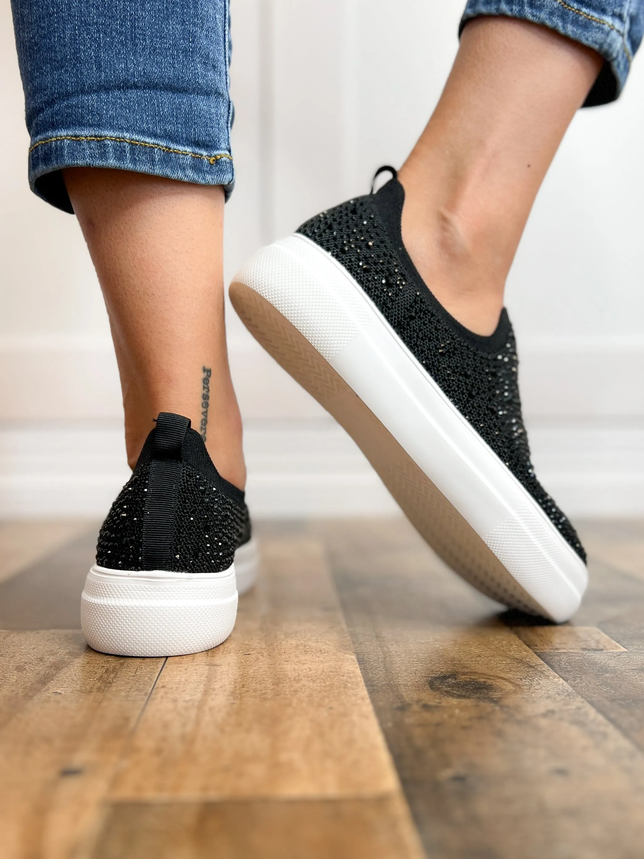 Corkys Swank Black Crystals Rhinestone Sneaker Shoe