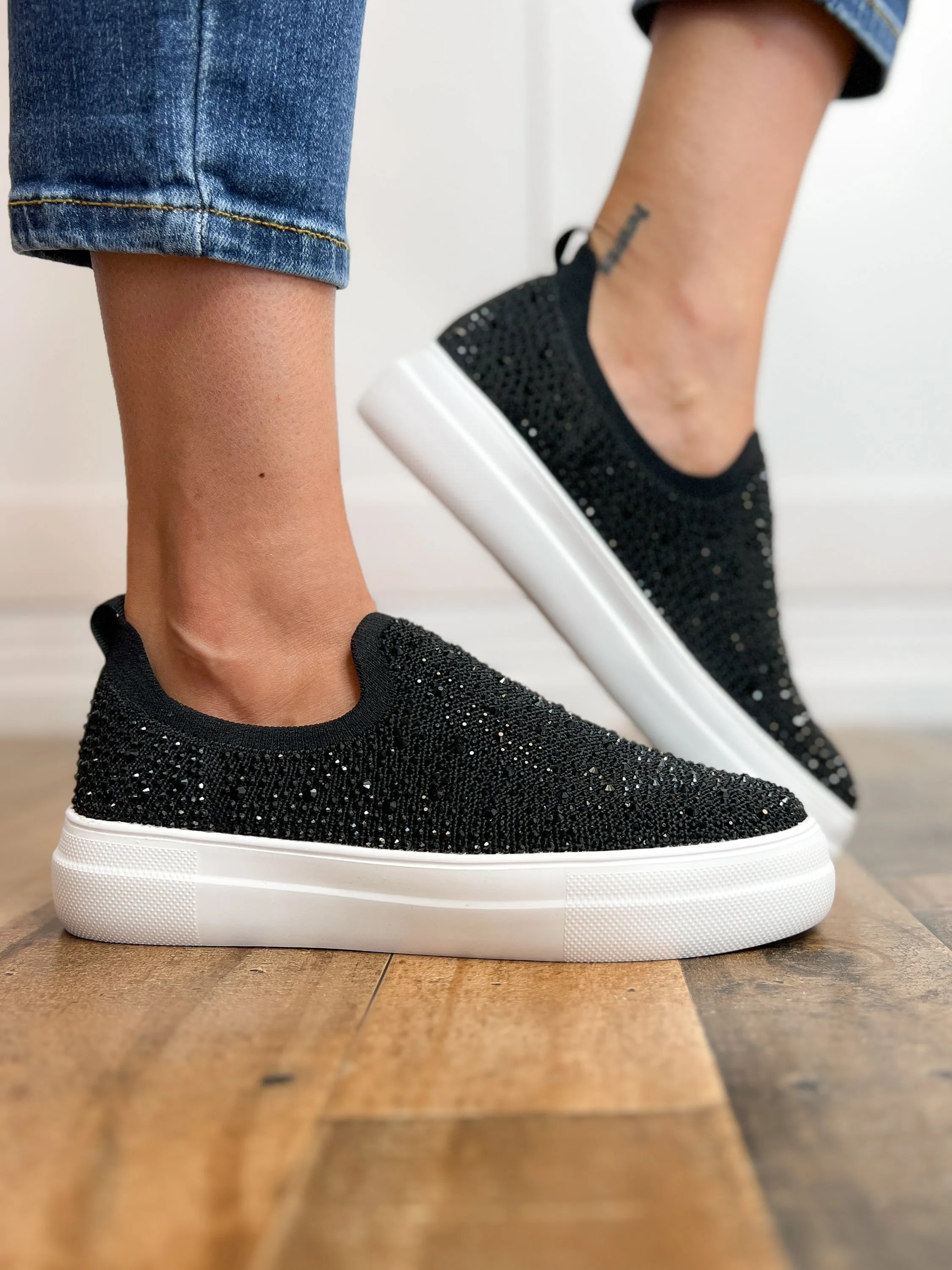 Corkys Swank Black Crystals Rhinestone Sneaker Shoe