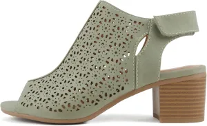 Daisy - Women's Caged Geometric Laser Cut Out Peep Toe Chunky Stacked Heel Ankle Sandal