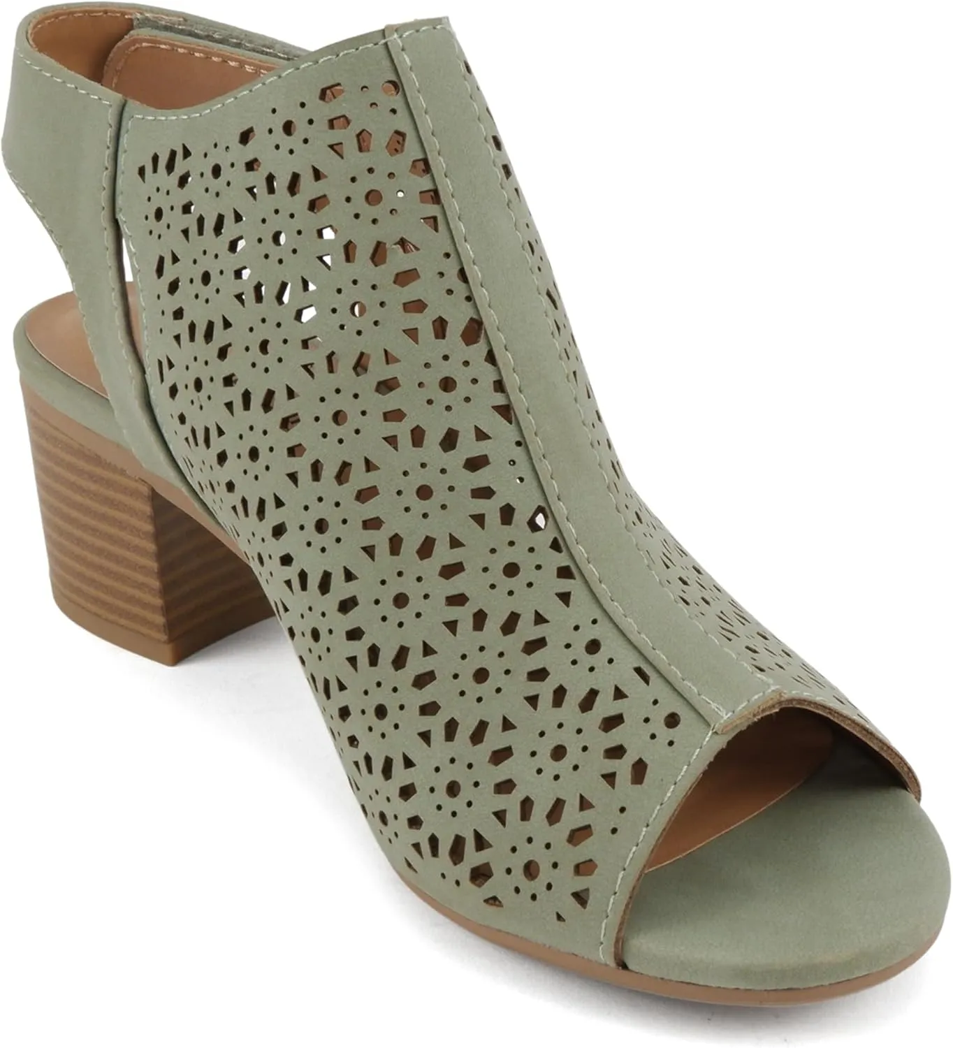 Daisy - Women's Caged Geometric Laser Cut Out Peep Toe Chunky Stacked Heel Ankle Sandal