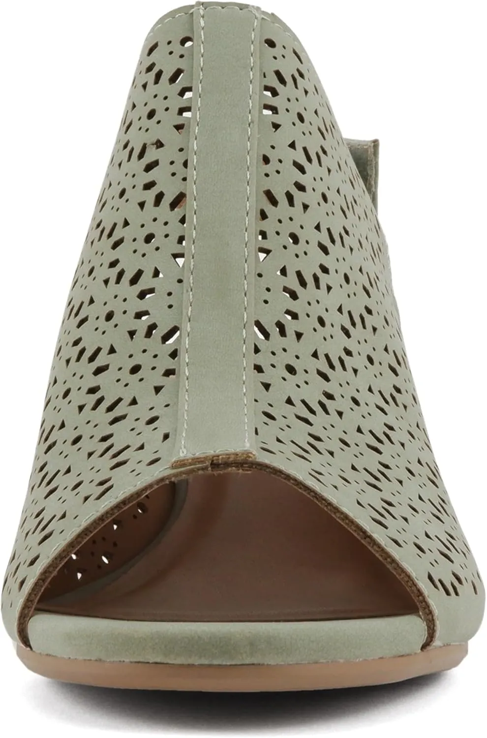 Daisy - Women's Caged Geometric Laser Cut Out Peep Toe Chunky Stacked Heel Ankle Sandal