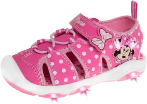 Disney Girls Minnie Mouse Sandals LED Light Up Water Shoes - SlipOn Waterproof Adjustable Strap Character Slides (OpenToe/ClosedToe) (Toddler/Little Kid)