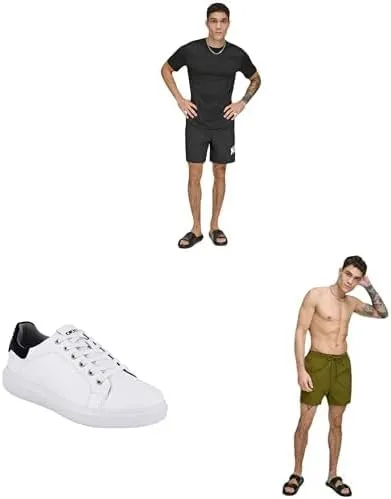 DKNY Men's Short Sleeve UPF 40  Top, Eva Sole Sneakers, and UPF 40  Swim Trunk Bundle