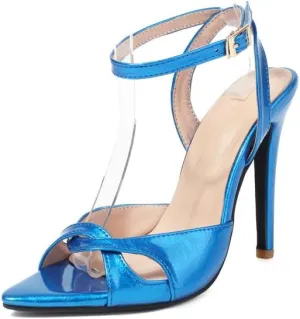Elbslutt Women's Strappy Pointy Heeled Sandals for Women Open Toe Stiletto High Heels Sandal Sexy Buckle Strappy Ankle Strap High Heel Sandals for Party Prom