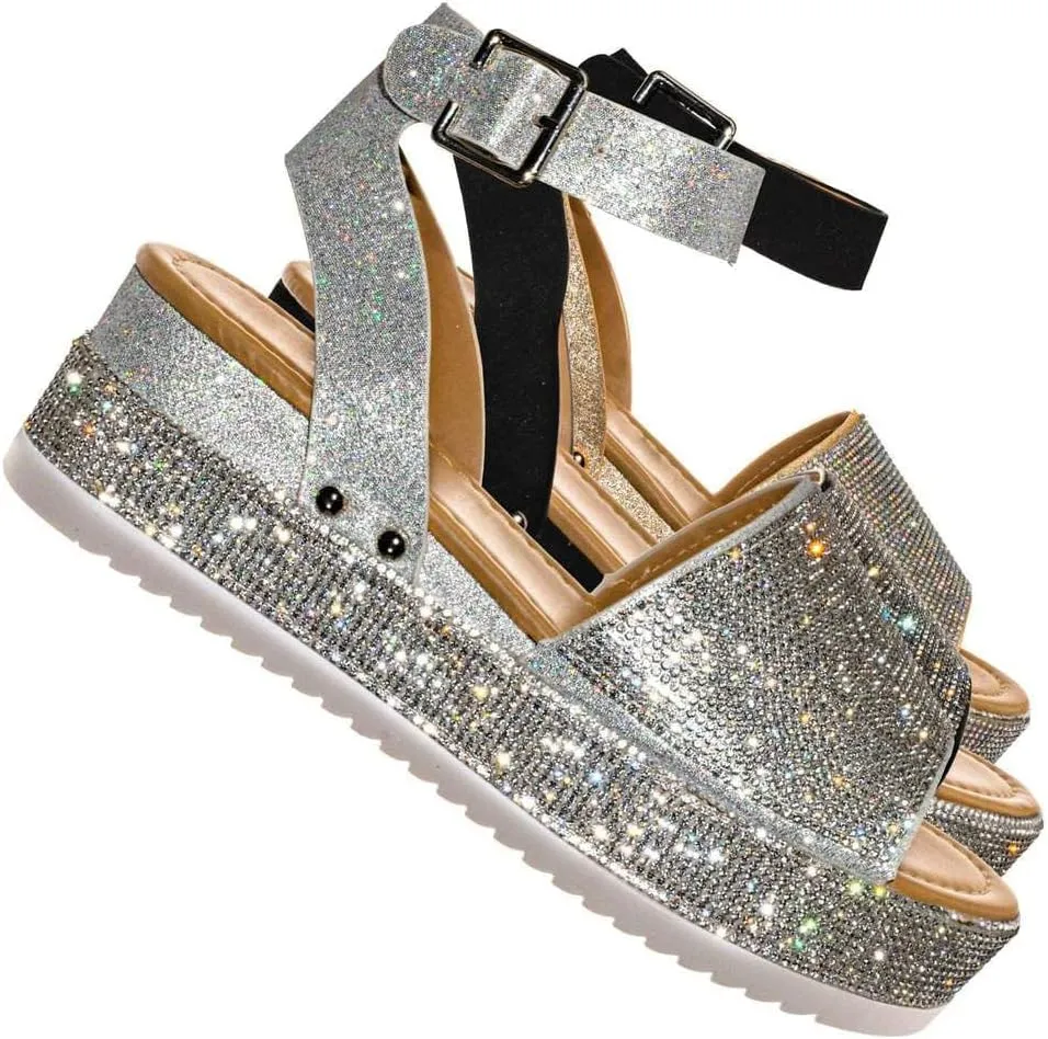 Forever Link Women Rhinestone Ankle Strap Crystal Platform Sandals-Luxury-96