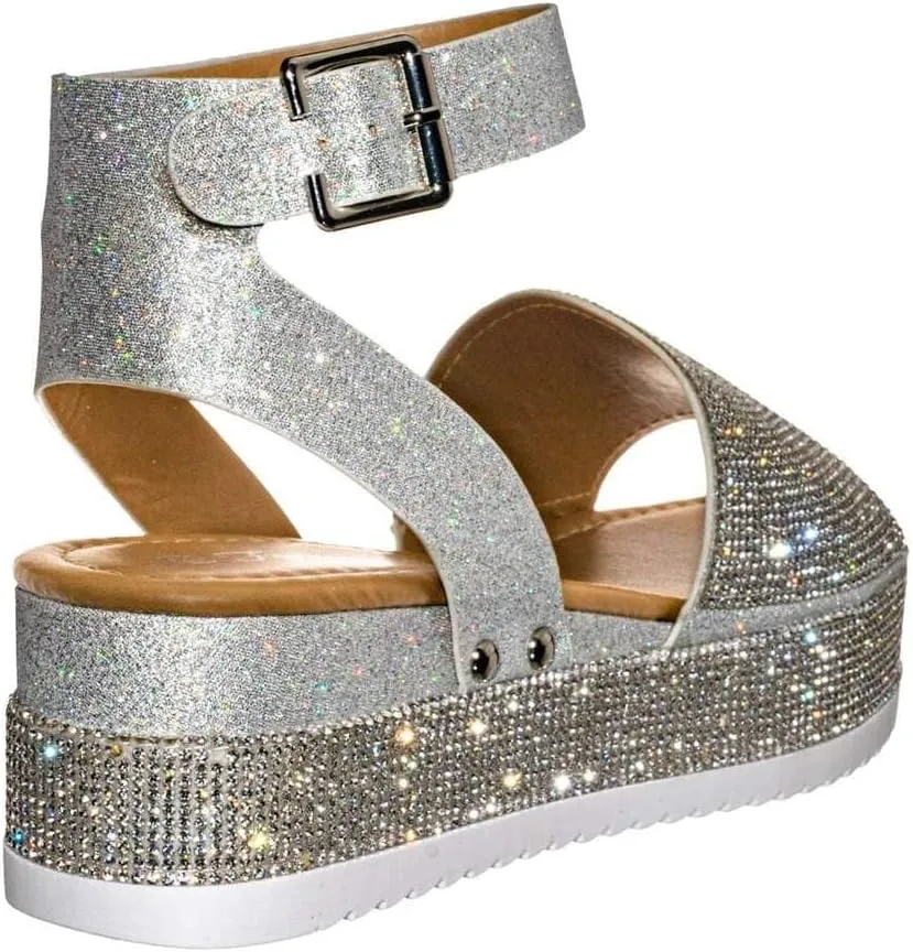 Forever Link Women Rhinestone Ankle Strap Crystal Platform Sandals-Luxury-96