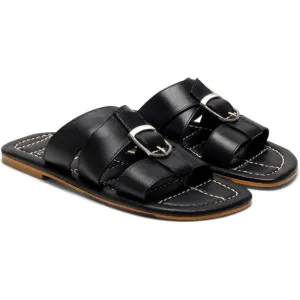 Free People Sandals Sloan Black Leather Buckle Flat Slides