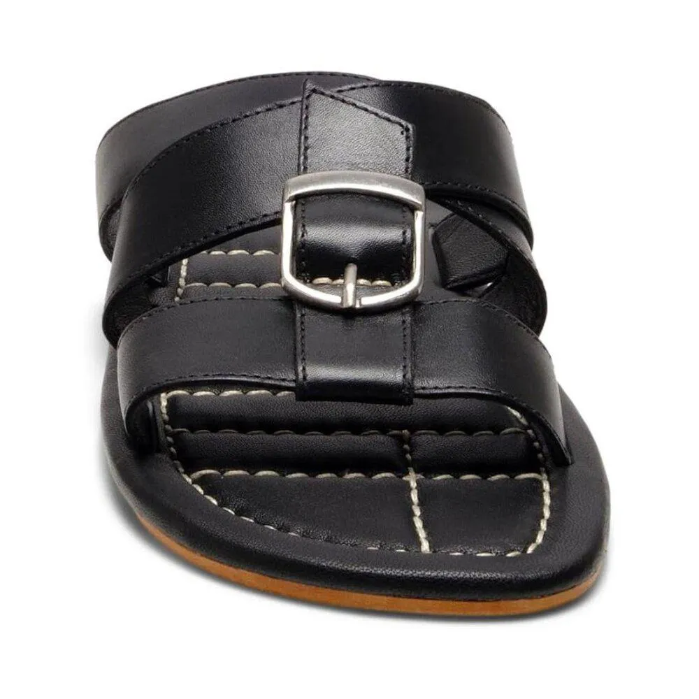 Free People Sandals Sloan Black Leather Buckle Flat Slides