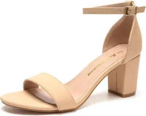 FUNKYMONKEY Women's Chunky High Heels Sandals,Two Strap Open Toe Ankle Strap Heeled Sandal,Party Wedding Strappy Buckle Sandals