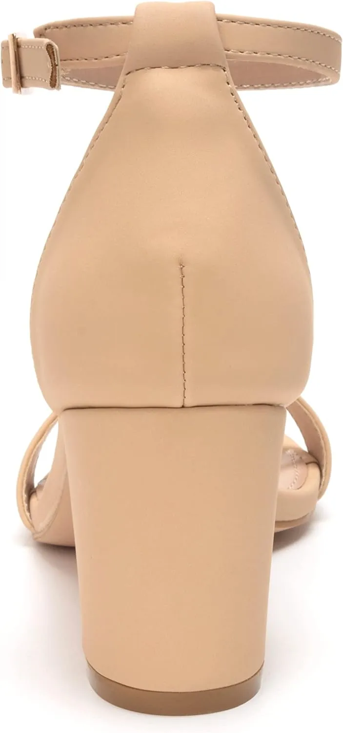 FUNKYMONKEY Women's Chunky High Heels Sandals,Two Strap Open Toe Ankle Strap Heeled Sandal,Party Wedding Strappy Buckle Sandals