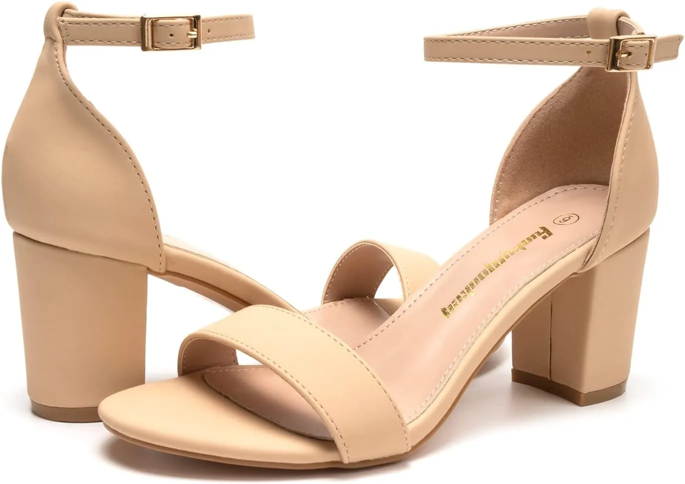 FUNKYMONKEY Women's Chunky High Heels Sandals,Two Strap Open Toe Ankle Strap Heeled Sandal,Party Wedding Strappy Buckle Sandals