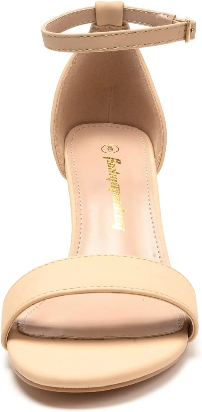FUNKYMONKEY Women's Chunky High Heels Sandals,Two Strap Open Toe Ankle Strap Heeled Sandal,Party Wedding Strappy Buckle Sandals