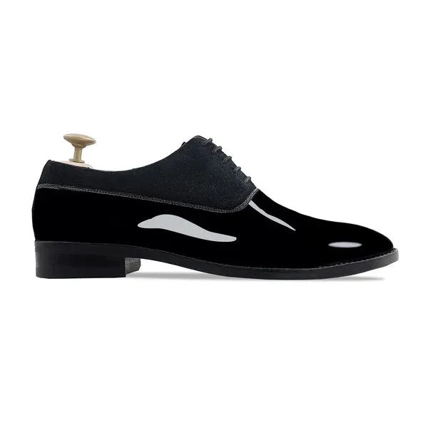 Handmade Men Black Patent Black Leather & Suede Lace Up Office Dress Shoes