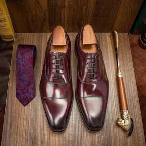 Handmade Men Burgundy Leather Lace Up Business Shoes, Office Laces Shoes