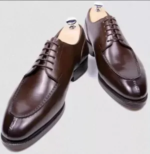 Handmade Men Dark Brown Leather Dress Derby Shoe, Party Wear Shoe, Office Shoe