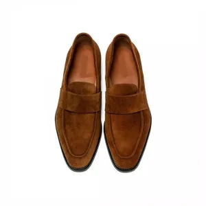 Handmade Mens Tan brown suede moccasins, Men suede penny loafer