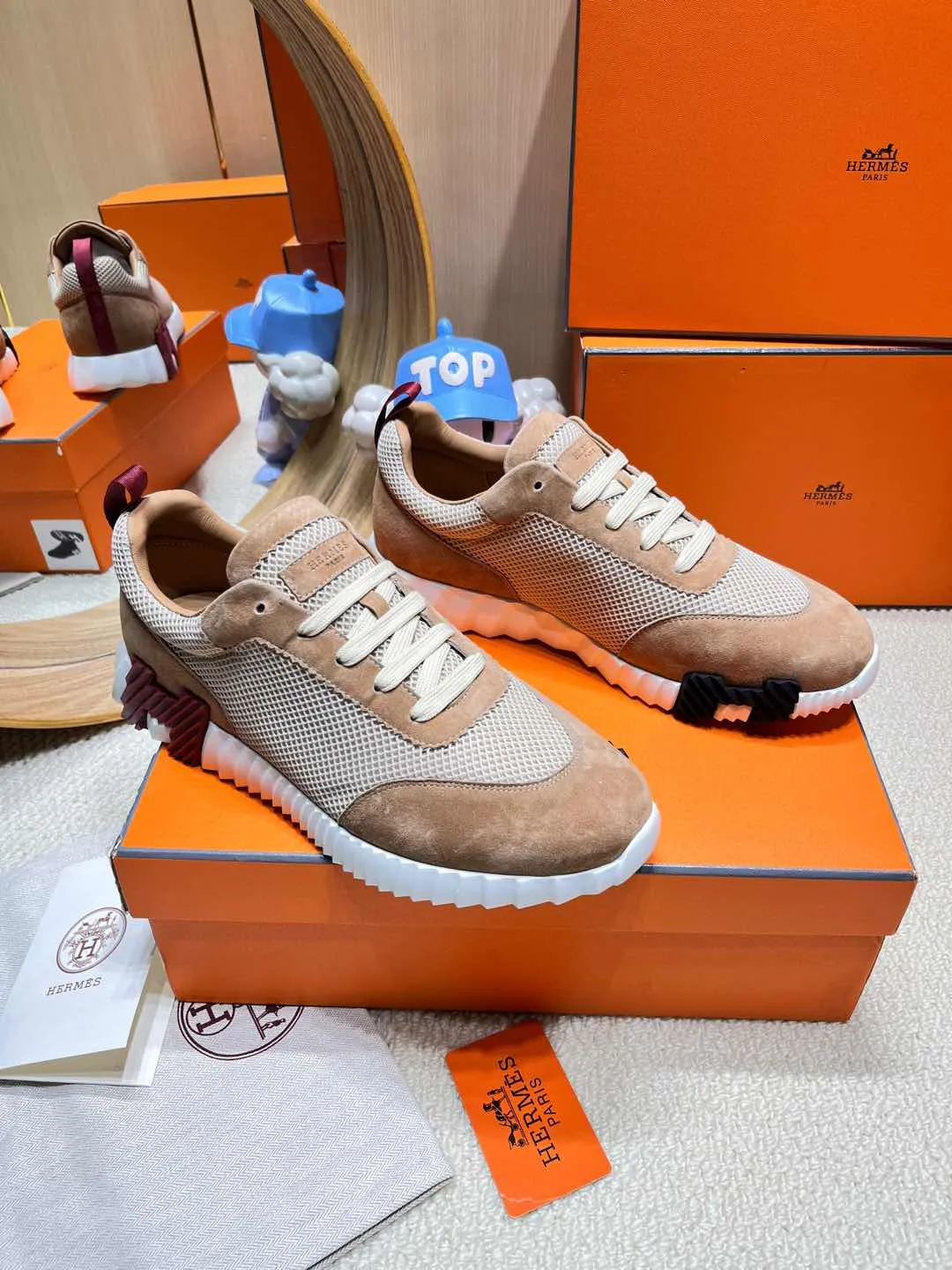 HM Bouncing Sneaker Beige Came Mesh with Suede 206303