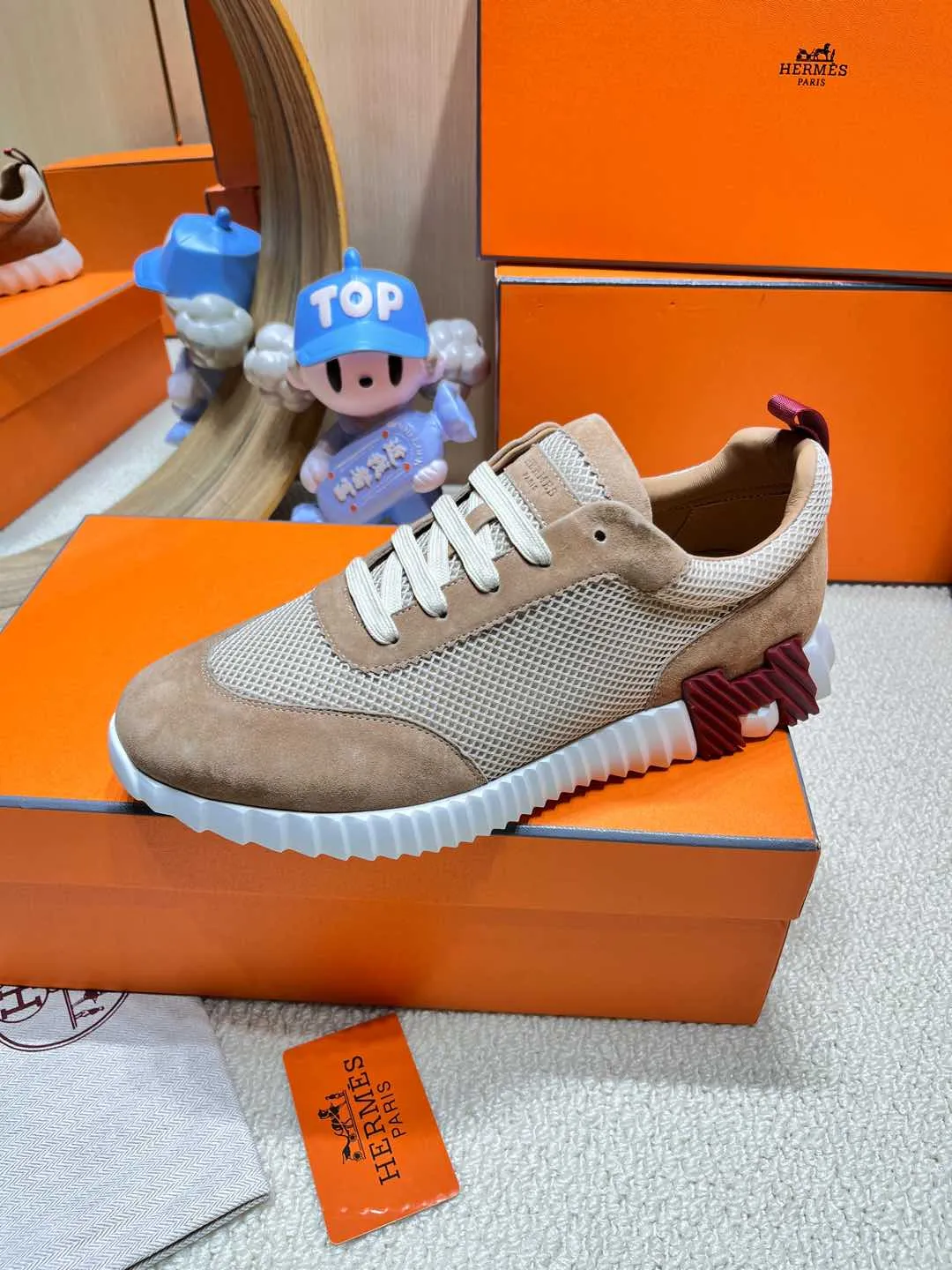 HM Bouncing Sneaker Beige Came Mesh with Suede 206303