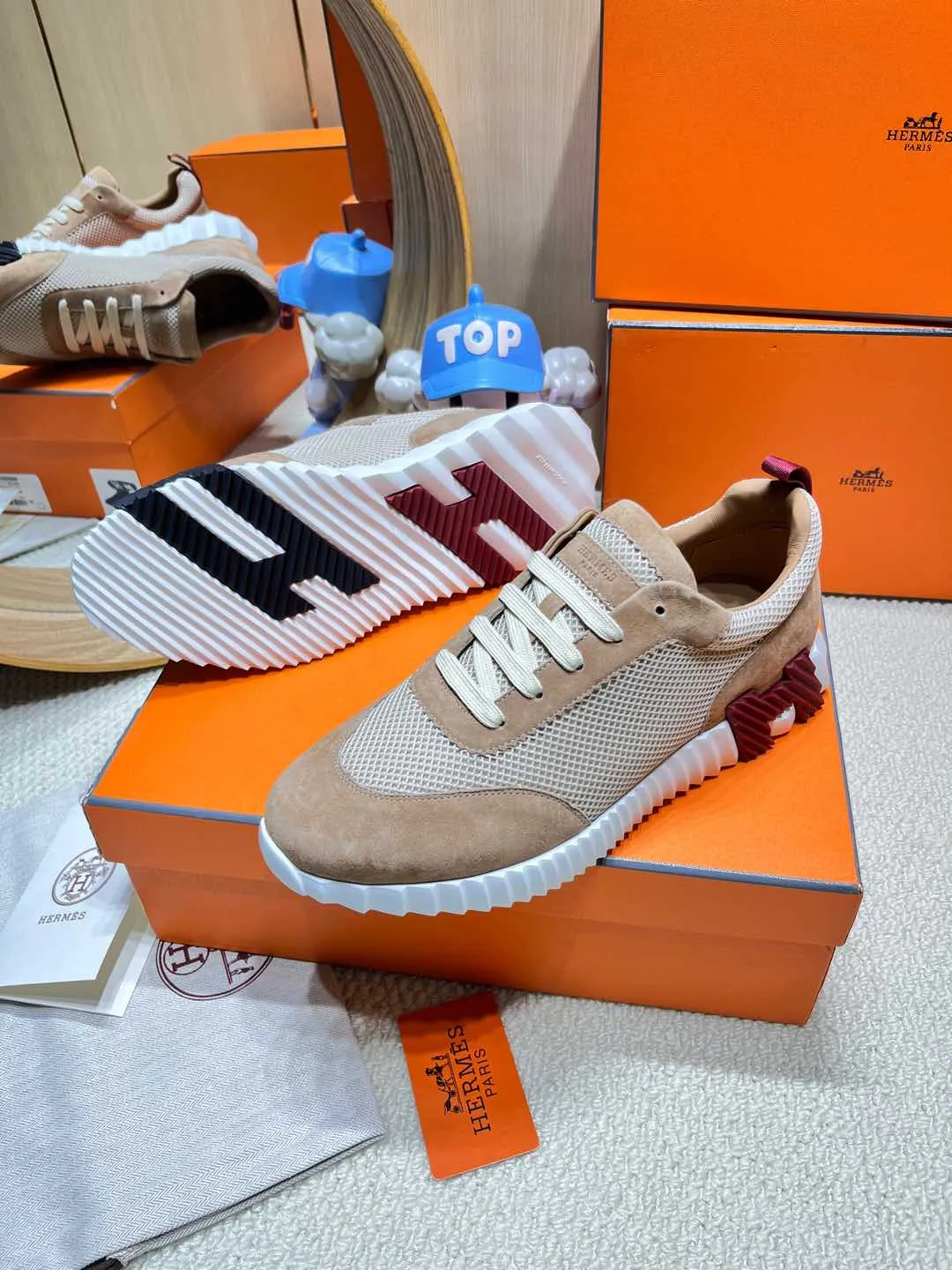 HM Bouncing Sneaker Beige Came Mesh with Suede 206303