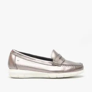Hush Puppies PAIGE Womens Leather Loafers Silver