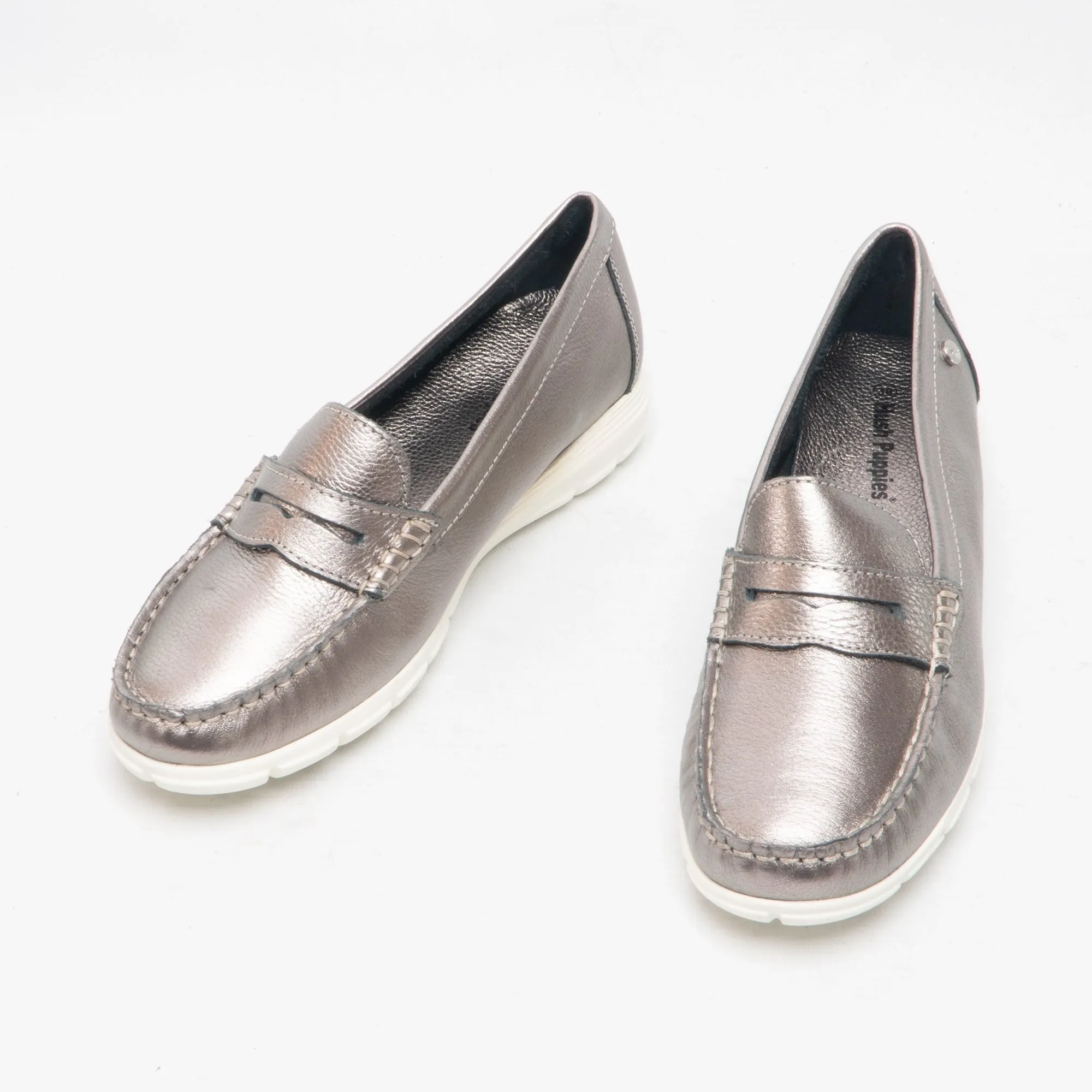 Hush Puppies PAIGE Womens Leather Loafers Silver