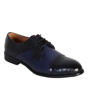 John Foster  Derby Lace Up Woven Blue Shoe