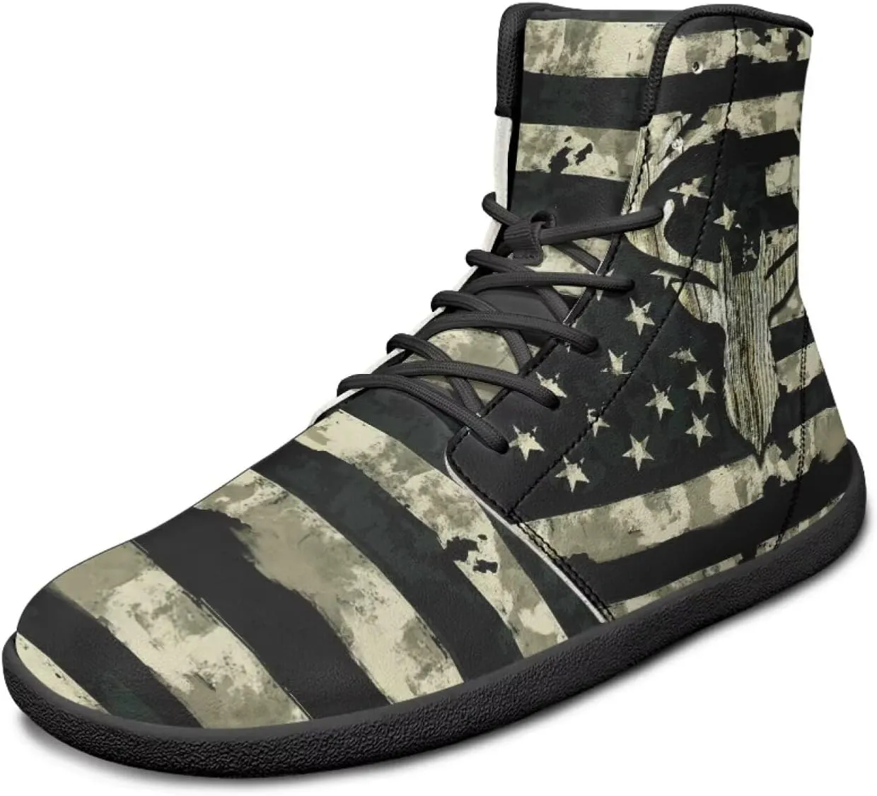 JoyLamoria Unisex High Top Shoes Laces Up Fashion Leather Skate Sneaker Mid Top Barefoot Shoes Lightweight,Marble Print