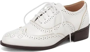 Lace Up Brogue Derby Women Low Block Heel Oxfords